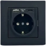 Розетка встраиваемывая с USB и Type C черная 220V 16A ИП20 220V rita Mutlusan