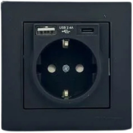 Priză incorporabilă cu USB și Type C neagră 220V 16A IP20 220V rita Mutlusan