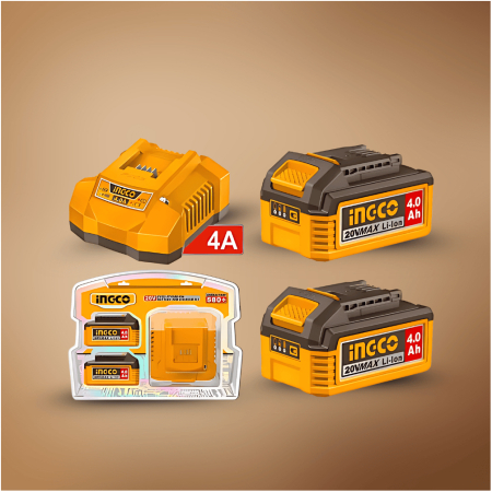 SET INCARCATOR 4.0A+ACUMULATOR 20V/2X4Ah INGCO