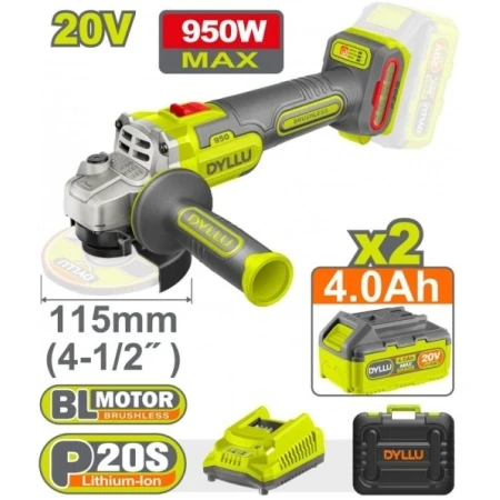 POLIZOR UNGHIULAR CU ACUM 115MM 2X4AH 950W DYLLU