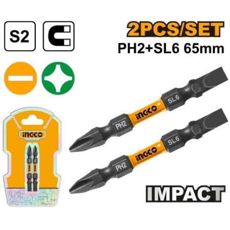 SET DE BITI PH2+SL6 2BUC 65MM INDUSTRIAL INGCO