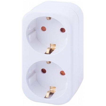 Adaptor cu 2 prize cu împământare alb 2P+PE 16A 220V Enext