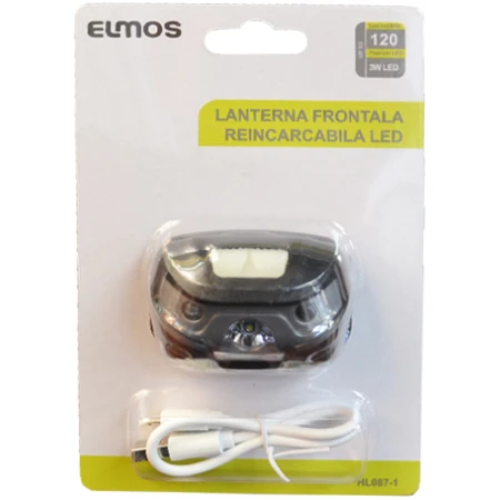Фонарик на голову 3В с USB 120 лм 62x42x35mm Элмос