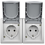 Priză dublă cu capac cu împământare gri/Neagră aparentă 16A IP54 220V