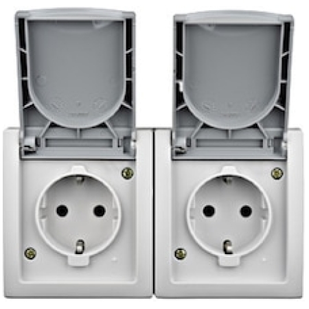 Priză dublă cu capac cu împământare gri/Neagră aparentă 16A IP54 220V