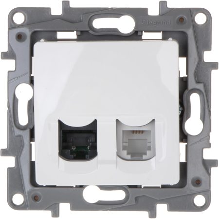 Priză de date RJ45+RJ11 albă incorporabilă 16A CAT5 IP20 220V niloe Legrand