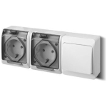 Priză dublă cu capac cu întrerupător albă/gri aparentă 16A IP20 220V Elmos