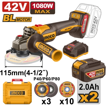 POLIZOR UNGHIULAR D-115MM 1280W 42V/2*2.0AH INGCO