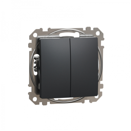 Выключатель двухклавишный встраиваемый антрацит 10A ИП20 220V sedna New Schneider