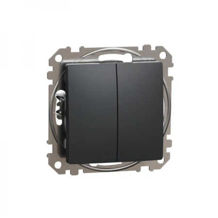 Выключатель двухклавишный встраиваемый антрацит 10A ИП20 220V sedna New Schneider
