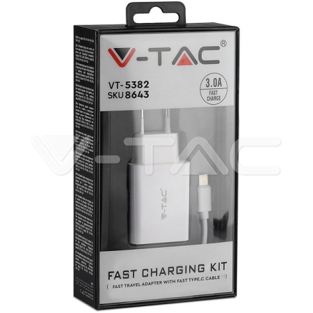SET INCARCARE RAPIDA +ADAPTOR TYPE-C 3A 18W ALB V-TAC VT-5382