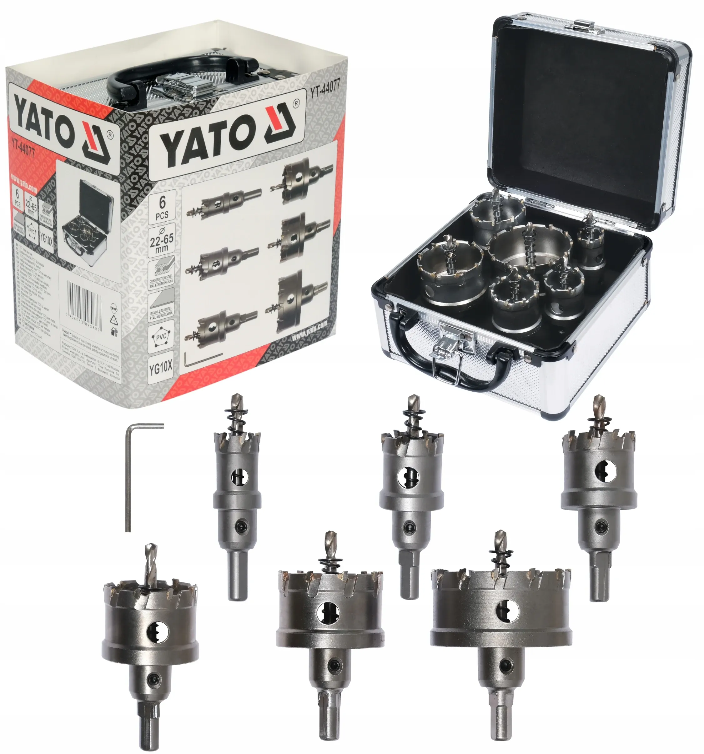 Набор коронок D22 - 65 mm для металла Yato Набор коронок D22 - 65 mm для металла Yato