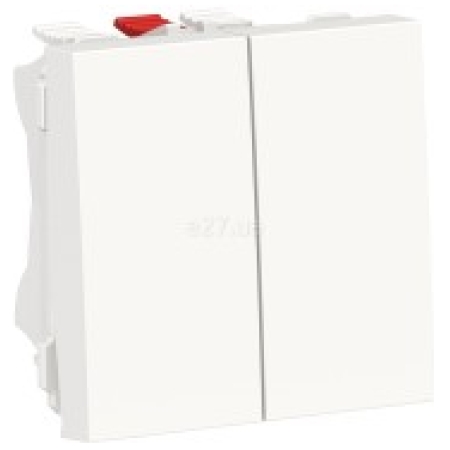 Выключатель двухклавишный встраиваемый проходной белый 10A ИП40 220V unica Studio Schneider