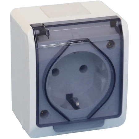 Priză cu capac cu împământare albă aparentă 16A IP44 220V Elmos