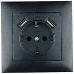 Priză cu 2 USB grafit incorporabilă 16A IP20 220V rosa Elmos