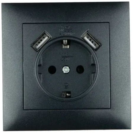Priză cu 2 USB grafit incorporabilă 16A IP20 220V rosa Elmos