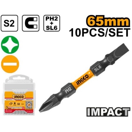 SET DE BITI PH2+SL6 10BUC 65MM INGCO
