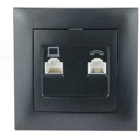 Двойная розетка RJ45+RJ11 графитовый встраиваемывая 10A ИП20 220V Злмос