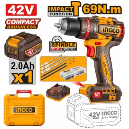 MASINA DE INSURUBAT SI GAURIT CU PERCUTIE CU ACUMULATOR 42V/1*2AH INGCO INGCO