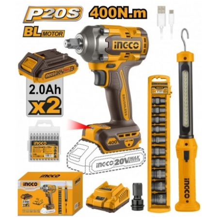 MASINA DE INSURUBAT BLMOTOR 20V/2X2AH+LANTERNA+CHEI TUBULARE INGCO