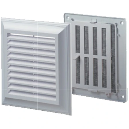 Вентиляционная решетка с сеткой белый пластик 140 x 140 mm Ventika