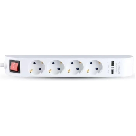 Удлинитель с 4 розетками+2*USB с заземлением белый 1,5M 16A 3х1.0 мм² 220V