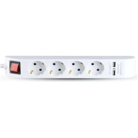 Prelungitor cu întrerupător cu 4 prize+2*USB cu împământare alb 1,5M 16A 3х1.0 mm² 220V
