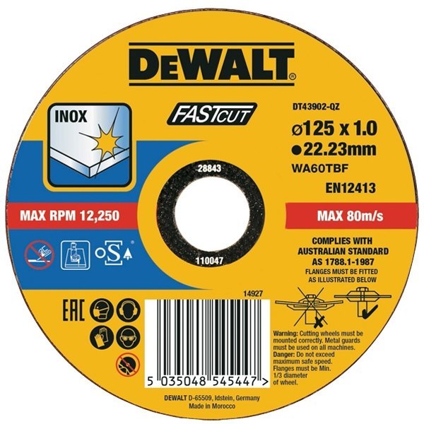 DISC METAL/INOX 125*1.0X22.23MM DEWALT DISC METAL/INOX 125*1.0X22.23MM DEWALT