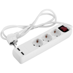 Удлинитель с выключателям с 3 розетками+2*USB с заземлением с защитой белый 1,5M 16A 220V Enext