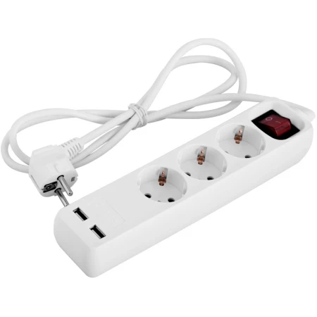 Prelungitor cu întrerupător cu 3 prize+2*USB cu împământare cu protecție alb 1,5M 16A 220V Enext