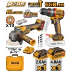 SET MASINA DE INSURUBAT 66N.m+POLIZOR UNGHIULAR D115+ACUM- 2AH+4AH INGCO