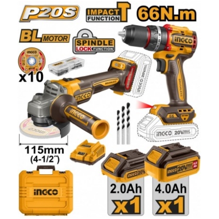 SET MASINA DE INSURUBAT 66N.m+POLIZOR UNGHIULAR D115+ACUM- 2AH+4AH INGCO