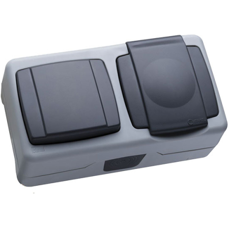 INTRERUPATOR+PRIZA CU CAPAC EXT. IP44 MAKEL