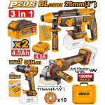 SET DIN 3 SCULE PE ACUMULATOR 20V/2X4.0AH INGCO