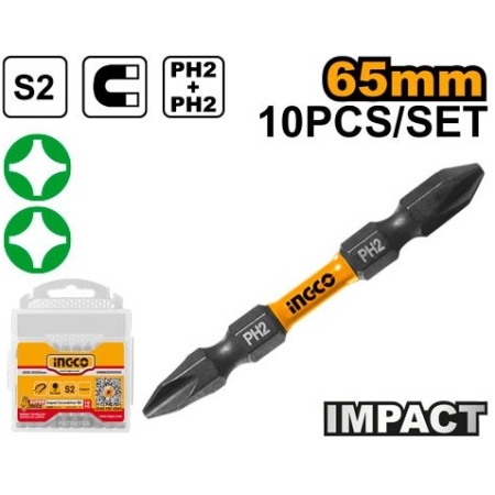 SET DE BITI IMPACT PH2 10BUC 65MM INGCO